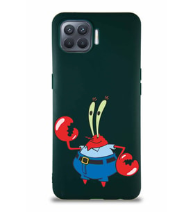 Oppo Reno 4 Lite Soft Premier Kapak Bay Yengeç Tasarımlı Silikon Kılıf - Yeşil (Şeffaf)