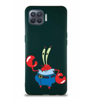Oppo Reno 4 Lite Soft Premier Kapak Bay Yengeç Tasarımlı Silikon Kılıf - Yeşil (Şeffaf)