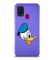 Samsung Galaxy M31 Soft Premier Kapak Donald Duck-F Tasarımlı Silikon Kılıf - Mor (Şeffaf)