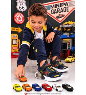 Minipa Garage Lacivert Erkek Çocuk Garaj Tabanlı Çift Metal Arabalı Ortopedik Spor Ayakkabı