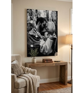 Kişiye Özel Kanvas Tablo - Siyah Beyaz Fotoğraf Baskılı Aşk / Çift Tablosu (Ahşap Kasnak)