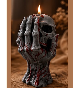 2 Adet Kuru Kafa Goth Hallowen Temalı Muhteşem Detaylara Sahip Doğal Soya Mum (Haki-Beyaz-Kırmızı-Siyah-İndigo)