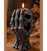 2 Adet Kuru Kafa Goth Hallowen Temalı Muhteşem Detaylara Sahip Doğal Soya Mum (Haki-Beyaz-Kırmızı-Siyah-İndigo)