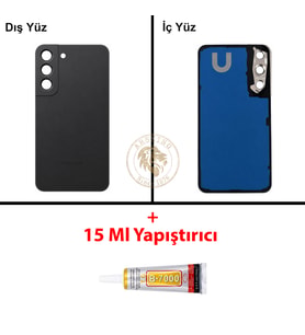 Samsung S22 Siyah Arka Pil Kapağı Batarya Kapağı Lazer Kesim + B-7000 Yapıştırıcı