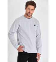 Erkek Gri Çift Bisiklet Yaka Baskı Detaylı Standart Rahat Kesim Sweatshirt