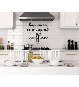 BK Home Happiness Is A Cup Of Coffee Ahşap Duvar Yazısı (Siyah)