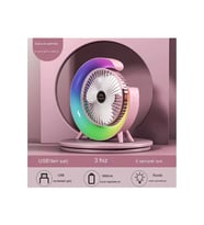 Masaüstü Vantilatör Usb Şarjlı Rgb Led Işıklı 3 Kademeli 180° Ayarlanabilir Soğutucu Fan Pembe