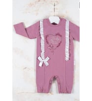 Love Kalp Nakışlı % 100 Pamuk Kız Bebek Tulumu