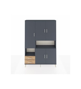 Arges Dolap 10 Raflı 2 Çekmeceli 5 Kapaklı 132x30x195 Antrasit-Antrasit/Çam