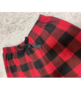 %100 Pamuk Kadın Yüksek Bel Dört Mevsim Şort Pijama Kırmızı Pencere Kare (Kırmızı)