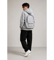 Erkek 3 İplik Şardonlu Tam Fermuarlı Kapüşonlu Arka Çanta Detaylı Sweatshirt - Gri