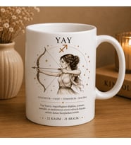 Yay Burcu Baskılı Beyaz Kupa Bardak  Astroloji Temalı Seramik Kahve Kupası  Modern Burç Tasarım Hediye