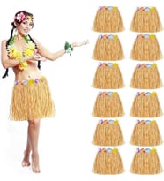 Yetişkin ve Çocuk Uyumlu Saman Renk Hawaii Luau Hula Etek 40 cm 12 Adet