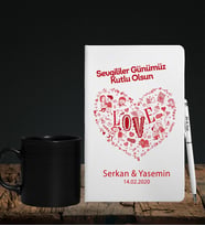 Sevgililer Gününe Özel Defter Kalem & Siyah Varil Kupa Hediye Seti 11