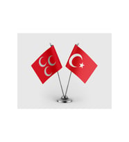 Kırmızı Üç Hilal ve Türk Bayrağı İkili Saten Masa Bayrağı Takımı