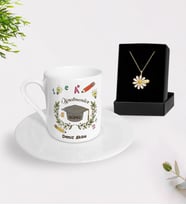 BK Gift Kişiye Özel Öğretmenler Günü Türk Kahvesi Fincanı ve İsimli Papatya Kolye Hediye Seti- 16, Öğretmene Hediye, Öğretmenler Günü