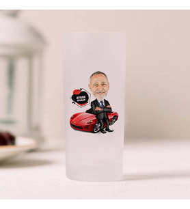 Kırmızı Spor Otomobil ve Ben Karikatürlü Rakı Bardağı 2’li Set