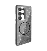Coverzone Samsung Galaxy S25 Ultra ile uyumlu Parlayan Simli Y�zey Renkli Magsafe ile uyumlu W?reless ?arj �zellikli X Z-Okso Galaxy S25 Ultra i�in Kapak Siyah