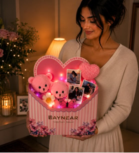 Ledli Kişiye Özel Fotoğraflı Pembe Peluş Ayıcık Buketi Kalp Zarf Buketi