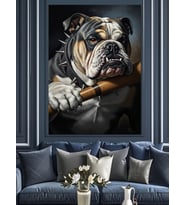 Beyzbol Sopalı Karizmatik Bulldog Köpek Dekoratif Kanvas - Mdf Ahşap Tablo