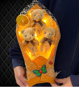 Led Işıklı Kahverengi Ayıcıklı Büyük Boy Premium Peluş Ayıcık Buketi (Model 5)