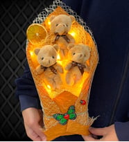 Led Işıklı Kahverengi Ayıcıklı Büyük Boy Premium Peluş Ayıcık Buketi (Model 5)