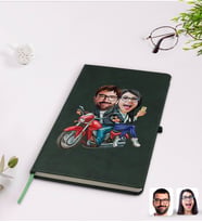 BK Gift Kişiye Özel Sevgililer Karikatürlü Yeşil Termo Deri Defter Model 97