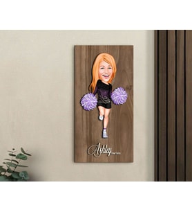 BK Gift Kişiye Özel Ponpon Kız Karikatürlü Kabartma Figürlü Ahşap Tablo-1, Arkadaşa Hediye, Sevgiliye Hediye, Duvar Dekoru