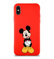Apple iPhone X Soft Premier Kapak Mickey Mouse-A Tasarımlı Silikon Kılıf - Kırmızı (Şeffaf)