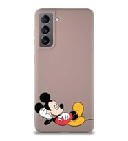 Samsung Galaxy S21 Soft Premier Kapak Mickey Mouse-F Tasarımlı Silikon Kılıf - Pudra (Şeffaf)