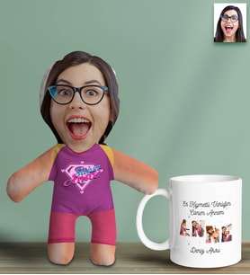 BK Gift Kişiye Özel Fotoğraflı Pembe Anne Bebek Yastık ve Kupa Bardak Hediye Seti, Anneye Hediye, Anneler Günü Hediyeleri