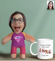 BK Gift Kişiye Özel Fotoğraflı Pembe Anne Bebek Yastık ve Kupa Bardak Hediye Seti, Anneye Hediye, Anneler Günü Hediyeleri