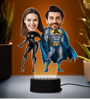 Doğum Günü Hediyesi,Sevgiliye Hediye, Kişiye Özel Fotoğraflı Süper Çift Karikatür 3D Led Lamba (Beyaz)