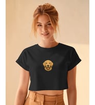 Golden Retriever Minimal Göğüs Baskı Crop Tişört – Premium Köpek Ikon Tasarım (Siyah)