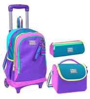 Coral High Pembe Pastel Renkli Üçlü Çekçek Işıklı Tekerlekli Çanta Seti - Kız Çocuk