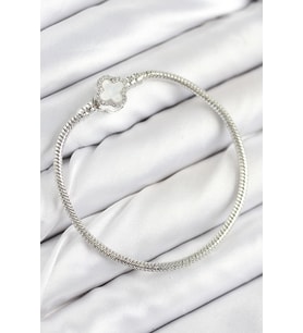 Pirinç Charm Zirkon Taşlı Yonca Model Gümüş Renk Kadın Bileklik 5886 - SSSSSS4292-1286