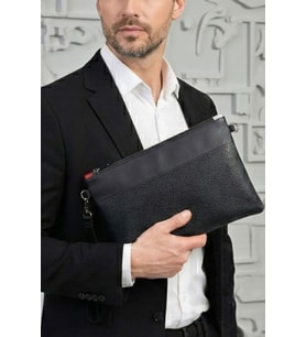 Lederax Suni Deri Clutch Çanta Portföy Çanta LD629 (Siyah)