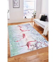 Turkuaz Flamingo Desen Kaymaz Tabanlı Dekoratif Halı RV326 - 100 x 160 cm