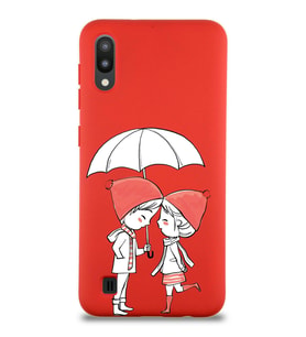 Samsung Galaxy M10 Uyumlu Lansman Kılıf Aşk Tasarımlı İçi Kadife Kapak-Kırmızı (Şeffaf)