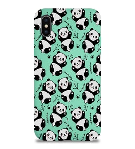 Apple iPhone XS Max Uyumlu Lansman Kılıf Panda Tasarımlı İçi Kadife Kapak-Su Yeşili (Şeffaf)