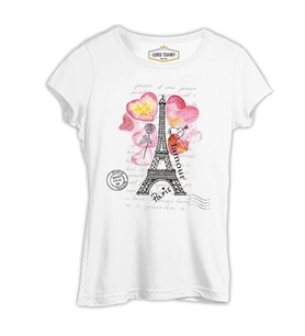 Paris - L'amour Beyaz Kadın Tshirt