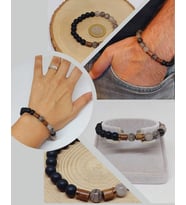Rutil Kuvars (Beril) & Oniks Taşı 8mm Unisex Tasarım Bileklik Hawaii Model 54334