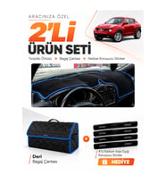 e-biz NİSSAN JUKE (2010-2019) Uyumlu Torpido Örtüsü + Deri Bagaj Çantası Seti - Siyah-Mavi - NI004