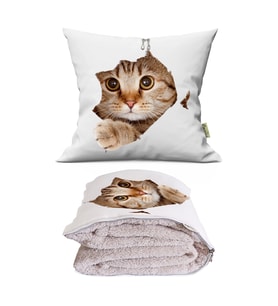 Sevimli Kedi Desenli Opsiyonel Yastık İçinde Tv Battaniyesi 110x170cm