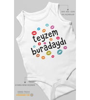 Teyzem Buradaydı Baskılı Bebek Zıbını – Çıtçıtlı Body  %100 Pamuk Sıfır Kol (Beyaz)