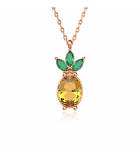 Taşlı Ananas Rose Gümüş Kolye