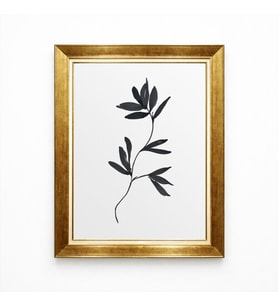 Tablore Gold Çerçeveli Minimalist Siyah Beyaz Yaprak Tablo Modern Duvar Dekoru