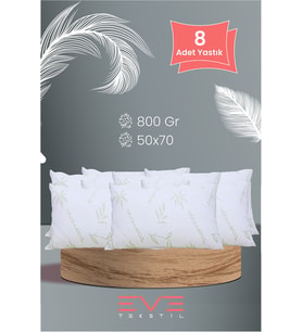 Eve 8 Adet Bamboo Kılıflı Silikon Elyaf Yastık 50cm x 70 cm  800 gr