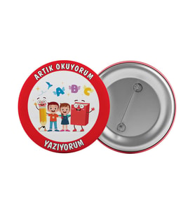 Artık Okuyorum Yazıyorum Çanta Rozeti 20 Adet En Büyük Boy 5.8cm İğneli Broş