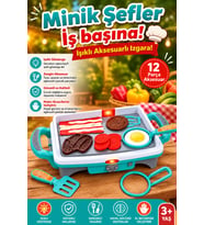 Işıklı Oyuncak Izgara ve Mutfak Seti - 12 Parça Aksesuarlı Eğitici Evcilik Oyunu (3+ Yaş)